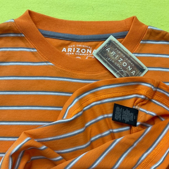 T-SHIRT ARIZONA JEAN COMPANY - BRAND NEW with TAGS Stickers  - ORANGE & Stripes - Picture 6 of 12